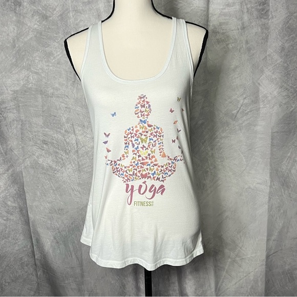 Fitness Tee Co White Butterfly Yoga Racerback Tank Top 🌟2/$20 - LG - Picture 1 of 8